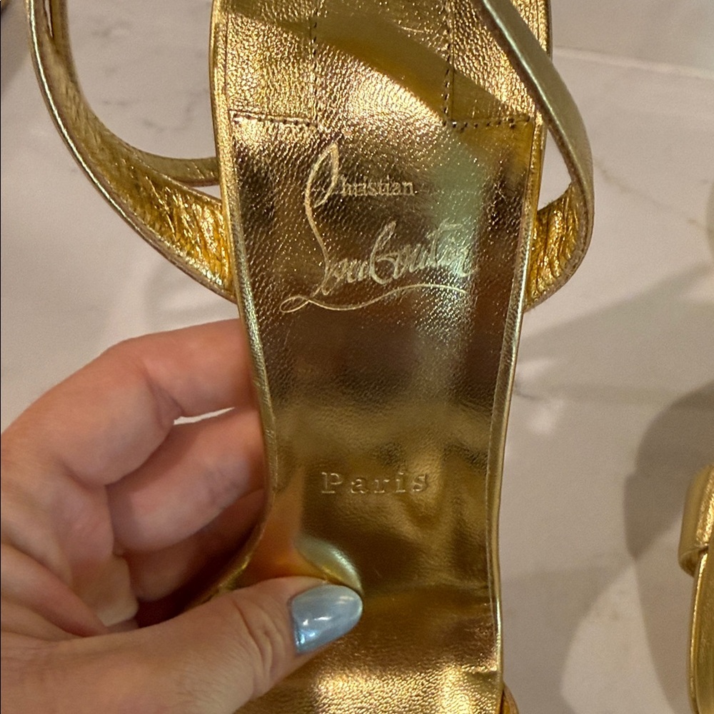 Christian Louboutin Metallic Gold Strappy Stiletto Sandals - Picture 3 of 6